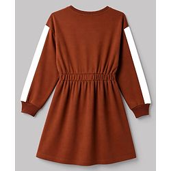Pine Kids Cotton Knit Full Sleeves Sweatshirt Winter Frock with Text Print -Brown