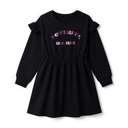 Pine Kids 100% Cotton Knit Full Sleeves Powerful Girl Team Printed Winter Frock - Black