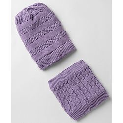 Pine Kids Knit Woollen Caps and Sets With Cable Knit Design in Lilac - Diameter 15 cm