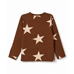 Pine Kids Cotton Knit Full Sleeves T-Shirt & Pyjama Co-ords Night Suit With Star Print - Brown