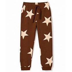 Pine Kids Cotton Knit Full Sleeves T-Shirt & Pyjama Co-ords Night Suit With Star Print - Brown