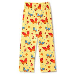 Pine Kids Cotton Knit Half Sleeves Top & Pyjama Co-ords Night Suit With Butterfly Print - Light Yellow