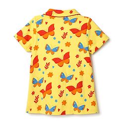 Pine Kids Cotton Knit Half Sleeves Top & Pyjama Co-ords Night Suit With Butterfly Print - Light Yellow