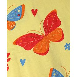 Pine Kids Cotton Knit Half Sleeves Top & Pyjama Co-ords Night Suit With Butterfly Print - Light Yellow