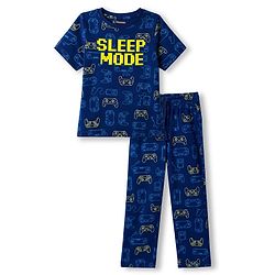 Pine Kids Cotton Knit Half Sleeves Game Controller & Text Printed T-Shirt & Pajama Night Suit - Navy