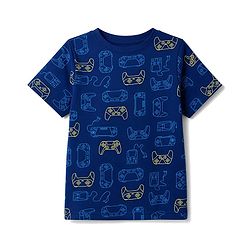 Pine Kids Cotton Knit Half Sleeves Game Controller & Text Printed T-Shirt & Pajama Night Suit - Navy