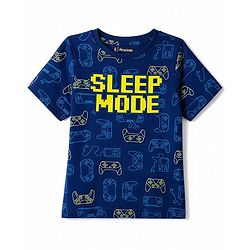 Pine Kids Cotton Knit Half Sleeves Game Controller & Text Printed T-Shirt & Pajama Night Suit - Navy