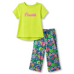 Pine Kids Cotton Knit Half Sleeves Floral Printed T-Shirt & Capri Night Suit - Lemon