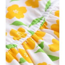Pine Kids Cotton Knit Half Sleeves Floral Printed Frock - Yellow
