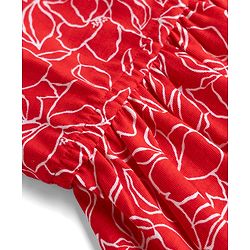Pine Kids Cotton Knit Half Sleeves Floral Printed Dress -Red