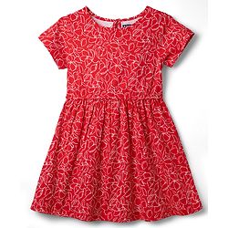 Pine Kids Cotton Knit Half Sleeves Floral Printed Dress -Red