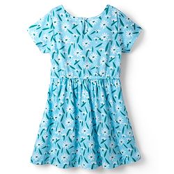 Pine Kids Cotton Knit Half Sleeves Floral Printed Dress -Light Blue