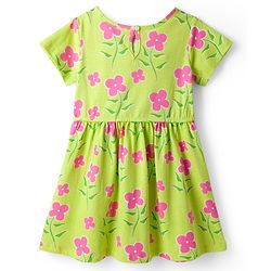Pine Kids Cotton Knit Half Sleeves Floral Printed Dress - Light Green