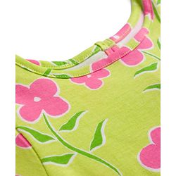 Pine Kids Cotton Knit Half Sleeves Floral Printed Dress - Light Green