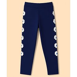 Pine Kids Cotton Knit Full Length Legging With Floral Print - Navy Blue
