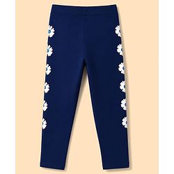 Pine Kids Cotton Knit Full Length Legging With Floral Print - Navy Blue
