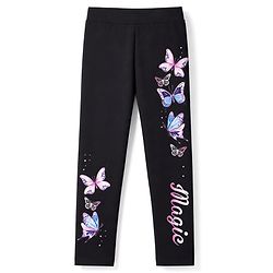 Pine Kids Cotton Lycra Knit Full Length Butterfly Printed Leggings - Black