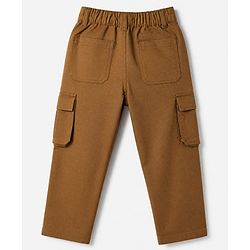 Pine Kids Cotton Elastane Woven Full Length Solid Trousers With Cargo Pockets in Brown