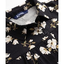 Pine Kids Viscose Woven Knotted Top with Flutter Sleeve with Floral Print - Black
