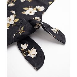 Pine Kids Viscose Woven Knotted Top with Flutter Sleeve with Floral Print - Black