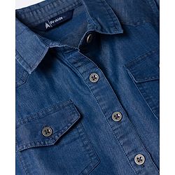 Pine Kids 100% Cotton Woven Denim Top with Half Sleeves & Knot in Navy Blue