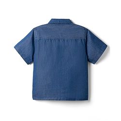 Pine Kids 100% Cotton Woven Denim Top with Half Sleeves & Knot in Navy Blue