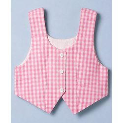 Pine Kids 100% Cotton Woven Full Sleeves Frock with Checked Jacket - White