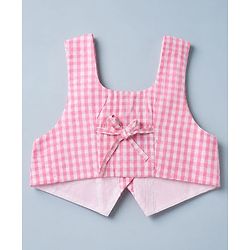 Pine Kids 100% Cotton Woven Full Sleeves Frock with Checked Jacket - White