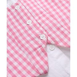 Pine Kids 100% Cotton Woven Full Sleeves Frock with Checked Jacket - White