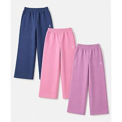 Pine Kids Knit Full Length Solid Lounge Pants Pack Of 3 - Pink Lilac & Navy Blue