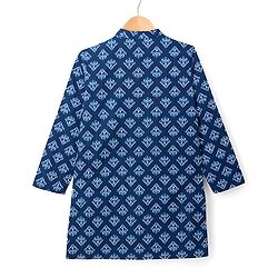 Pine Kids Cotton Woven Full Sleeves Kolka Printed Kurta - Navy Blue