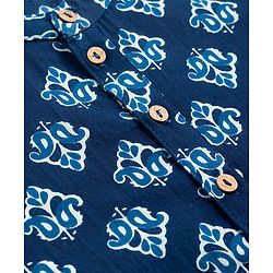 Pine Kids Cotton Woven Full Sleeves Kolka Printed Kurta - Navy Blue