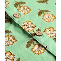 Pine Kids Cotton Woven Full Sleeves Kurta With Floral Print - Light Green