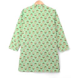 Pine Kids Cotton Woven Full Sleeves Kurta With Floral Print - Light Green
