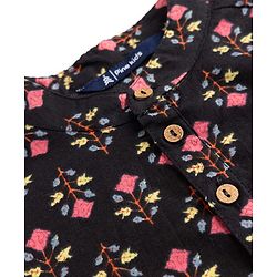 Pine Kids 100% Cotton Woven Full Sleeves Floral Printed Kurta - Black