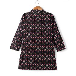 Pine Kids 100% Cotton Woven Full Sleeves Floral Printed Kurta - Black