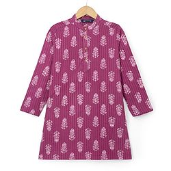 Pine Kids Cotton Woven Full Sleeves Kurta With Floral Print -Purple