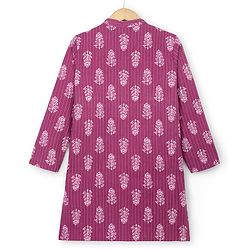 Pine Kids Cotton Woven Full Sleeves Kurta With Floral Print -Purple