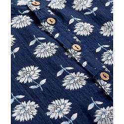 Pine Kids Cotton Woven Full Sleeves Floral Printed Kurta - Navy Blue
