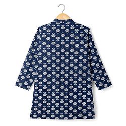 Pine Kids Cotton Woven Full Sleeves Floral Printed Kurta - Navy Blue