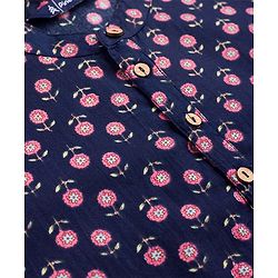 Pine Kids Cotton Woven Full Sleeves Floral Printed Kurta - Navy