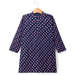 Pine Kids Cotton Woven Full Sleeves Floral Printed Kurta - Navy