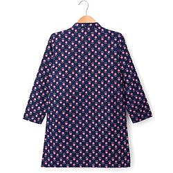 Pine Kids Cotton Woven Full Sleeves Floral Printed Kurta - Navy