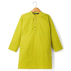 Pine Kids 100% Cotton Woven Full Sleeves Printed Kurta - Lime Green