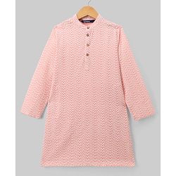 Pine Kids Cotton Woven Full Sleeves Zig Zag Printed Kurta Pyjama Set - Light Pink
