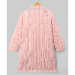 Pine Kids Cotton Woven Full Sleeves Zig Zag Printed Kurta Pyjama Set - Light Pink
