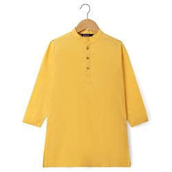 Pine Kids Cotton Woven Full Sleeves Solid Colour Kurta - Mustard