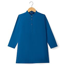 Pine Kids Cotton Woven Full Sleeves Solid Colour Kurta - Navy Blue