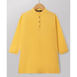 Pine Kids Cotton Woven Full Sleeves Solid Kurta Pyjama Set - Mustard