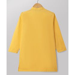 Pine Kids Cotton Woven Full Sleeves Solid Kurta Pyjama Set - Mustard